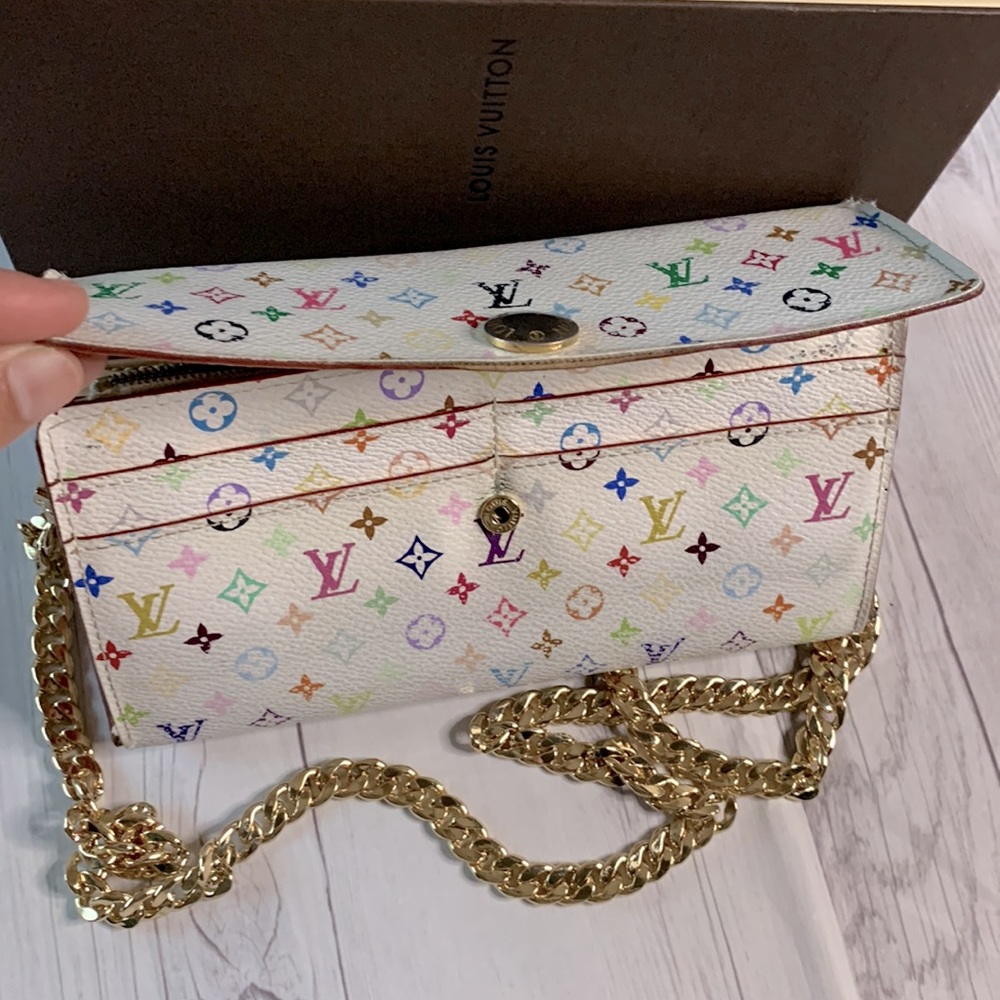 💜💚🤍💙Luis Vuitton monogram multicolor Portefeuille Sarah wallet cros bodybag